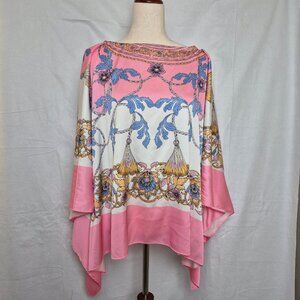Womens Top Blouse Multicolor Print Pink Floral Size XL A822